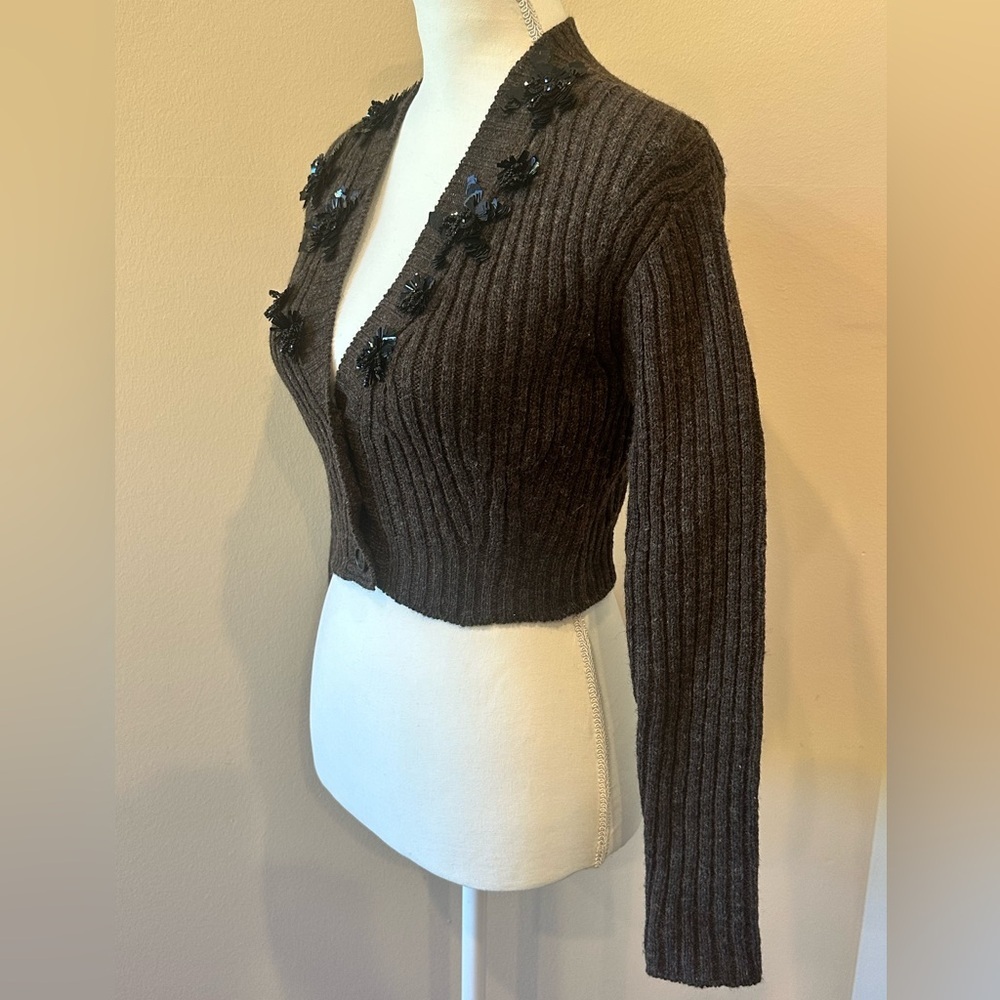 Prada 2009 Archive Wool Beaded Floral Cropped Cardigan IT 38 XS - Picture 6 of 12